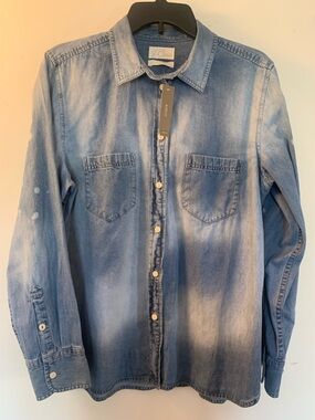 NWT J. Crew denim button-down shirt distressed bleach-wash Women’s Size 14